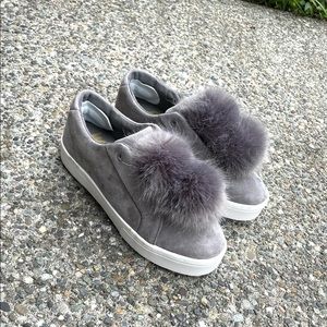 Sam Edelman Leta Gray Suede zoom Pom Sneakers New in Box Size 8
